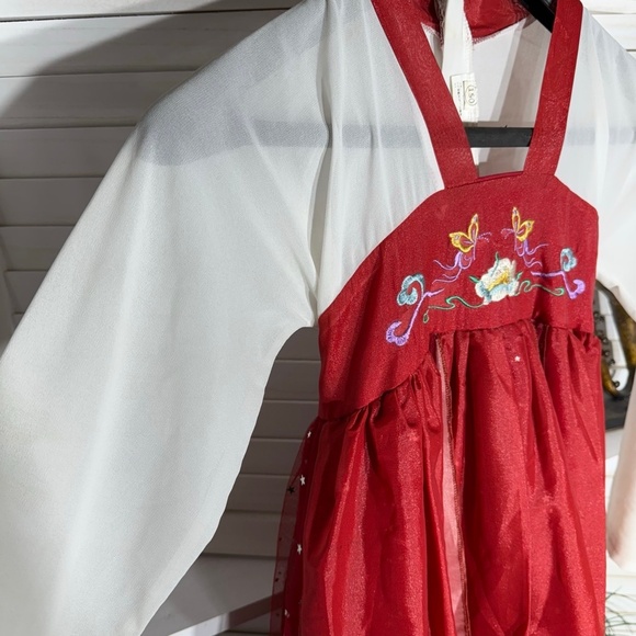 Vintage Embroidered Floral Princess Dress Burgundy Size 12 - Picture 3 of 14